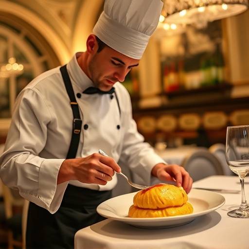 Capture d'√©cran d'une vid√©o promotionnelle pour 'Le Bouchon des Halles', un restaurant typique lyonnais. On y voit le chef pr√©parant une quenelle.