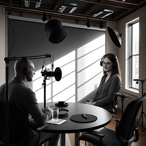 Photo d'un enregistrement de podcast dans le studio de Studio Lumi√®re et Son